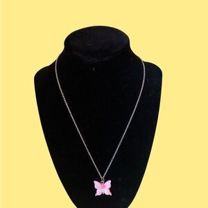 Unbranded Plastic Pink Butterfly Charm Necklace
